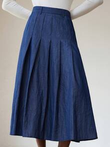 Aveloria Modichic Fashionable Design Sense Slimming Versatile Denim Effect Women Skirt - Blue - View 3