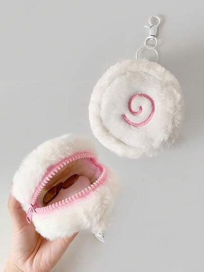 Anime Monedero de peluche con forma de pastel de pescado estilo japonés de dibujos animados, estuche para auriculares con colgante de estudiante, bolsa con forma de pastel redondo, organizador de cable de datos para niñas