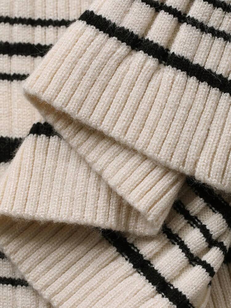 Women's Casual Colorblock Striped Lapel Cardigan Sweater, Autumn