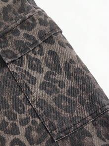 SHEIN Explorewe Tween Girls' Y2K Style Leopard Print Cargo Pants, Soft Washed Leopard Camouflage, Y2K Streetwear Fashion, Relaxed Fit With Accordion Pockets, Elastic Waist, Straight Leg, Cotton Denim Fabric, Suitable For Daily, Party, School, Commuting, Autumn/Winter New Arrival - Multicolor - View 5