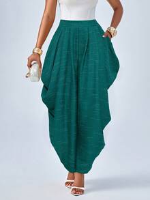 SOLERSUN Women's Fashion Loose Khaki Pleated Pocket Pants - Teal Blue - View 4