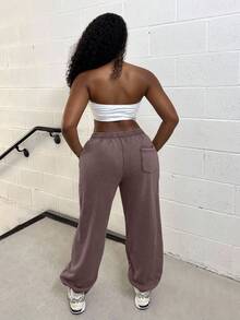 Alexandranx 水洗抽绳腰部慢跑裤春假休闲机场夏季活力圣诞秋冬 - 摩卡棕 - 查看 2