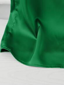 EMERY ROSE 女式纯色V领褶皱休闲无袖宽松衬衫 - 綠色 - 查看 5