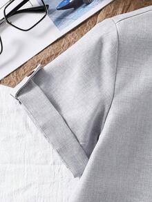 SHEIN 1pc Tween Boys' Stand Collar Gentleman Style Solid Blue Casual Short Sleeve Shirt, Spring/Summer - Light Grey - View 3