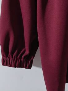 SHEIN Clasi GlowEve Women Plus Size Basic High Neck Drawstring Zip-Up 2 Pieces Set Fall - Maroon - View 7