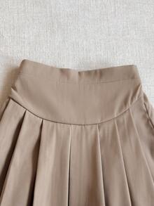 PrepCrw 两件套少女优雅都市校园休闲套装，浅蓝色撞色藏蓝色翻领长袖开衫衬衫搭配卡其色百褶裙，适合返校、休闲外出、旅行、聚会、假期、秋冬季穿着。 - 彩色 - 查看 7