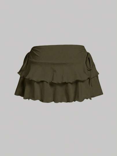 SHEIN Tall Falda casual de cintura alta con capas y nudos en unicolor