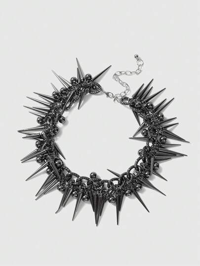 ROMWE 1pc Fashionable Extravagant Gothic Punk Chic Y2K Intricate Spiked Multi-Layer Choker Necklace, Women Everyday Wear & Festive Party Jewelry