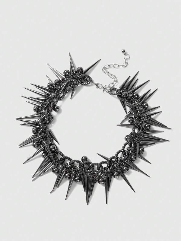 ROMWE 1pc Fashionable Extravagant Gothic Punk Chic Y2K Intricate Spiked Multi-Layer Choker Necklace, Women Everyday Wear & Festive Party Jewelry