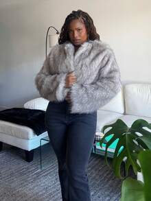 Tyla Gomez 秋冬女士纯色长袖休闲蓬松夹克 - 卡其色 - 查看 4