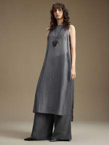 Ontre Women's Round Neck Sleeveless Semi-Sheer Blouse, Side Button Long Top, Suitable For Urban Commute, Business, Casual, Christmas, New Year Party