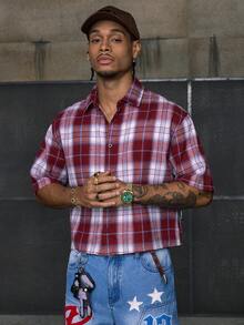 AXEPEAK 男士多尺码宽松翻领短袖印花侧开衩梭织街头潮流衬衫 - 彩色 - 查看 3