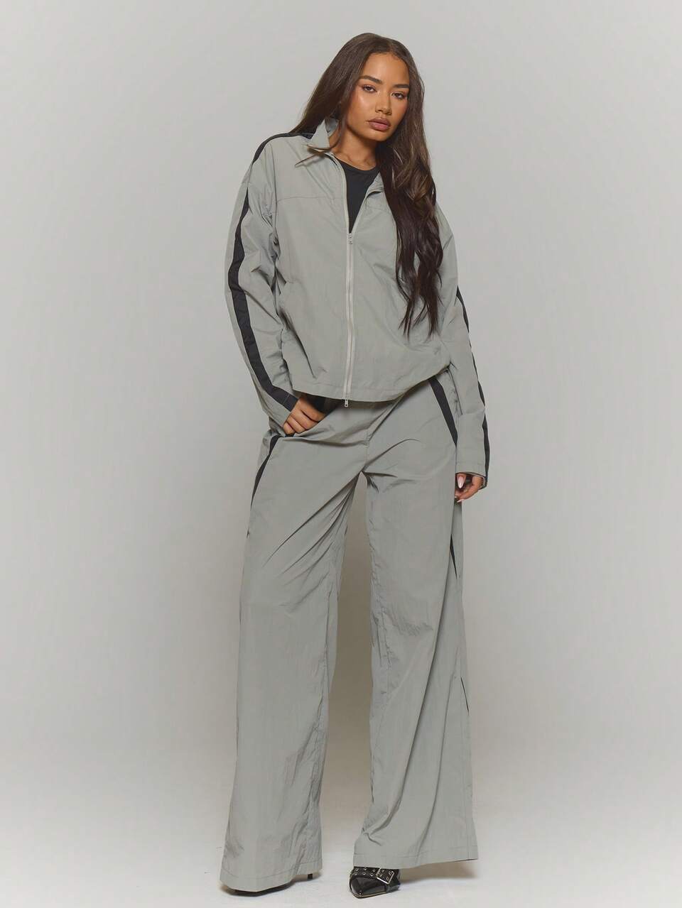 Zip Through Side Stripe Oversized Track Jacket Only Winter Streetwear Cool Night Out Everyday Sexy