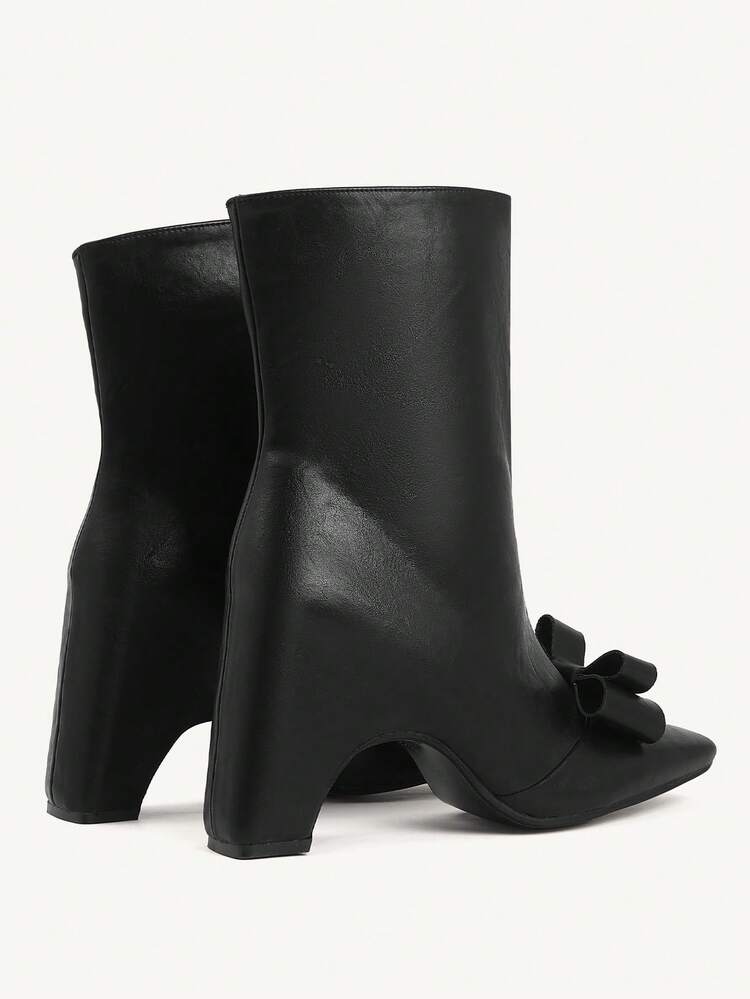 CUCCOO CHICEST Square Toe Wedge Heel Bowknot Mid-Calf Boots For Women