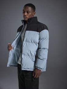 Driftmere Áo khoác mùa đông nam, thiết kế phối màu tương phản, chất liệu dày dặn, thời trang hàng ngày, mùa thu, phối màu tương phản, áo khoác thể thao mùa đông thường ngày, ấm áp. - Màu xanh lam - Xem 8