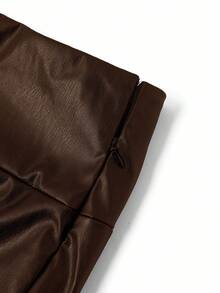 Ellevyn 女士优雅通勤纯色蕾丝拼接半身裙 - 摩卡棕 - 查看 11