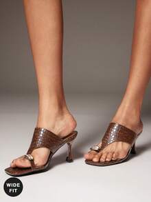 SHUZIA 女式宽版时尚舒适趾环粗带人字高跟凉鞋 - 黑色 - 查看 2