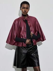 Maija Women's Fashionable And Elegant Commuter Cape Jacket - Burgundy - View 6