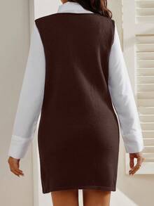 SHEIN Gaun Rajut Tanpa Lengan Warna Polos Kasual untuk Ibu Hamil, Musim Gugur/Dingin - Coffee Brown - View 9