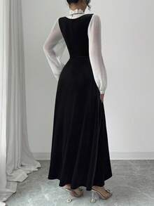 Rafferiza 女士优雅丝绒长裙，尽显精致高端气质，秋冬款 - 黑色 - 查看 2