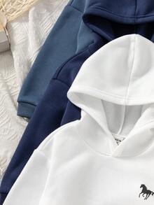 SHEIN 3pcs Baby Boy Casual Loose Fit Hooded Knit Sweatshirt + Loose Cuffed Knit Pants Set, Autumn/Winter - Multicolor - View 5