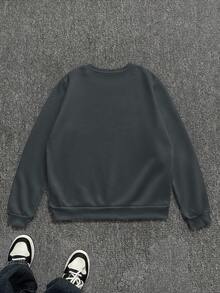 INAWLY Áo nỉ thêu hình vịt cổ tròn tay dài thường ngày cho nữ, Thu/Đông - Màu xám đen - Xem 2