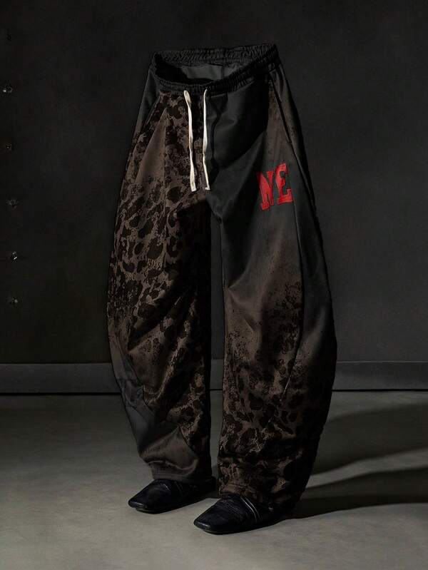 NEON BLANC 男士休闲时尚街头豹纹字母印花抽绳腰宽松阔腿裤