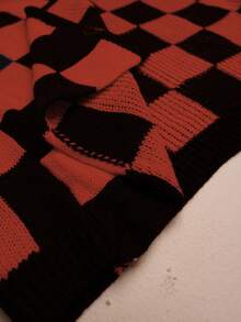 Elenzga Áo khoác cardigan tay dài họa tiết ô vuông màu sắc thường ngày thu/đông dành cho nữ cỡ lớn, rộng rãi, thoải mái, đi nghỉ, tiệc tùng - Màu Cam cháy - Xem 6