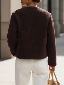 EMERY ROSE 女士單排扣無領外套 - 咖啡棕 - 查看 2