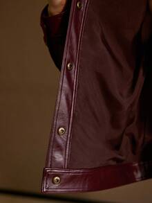 MOTF PREMIUM WOMEN'S SOLID COLOR VELVET PATCHWORK LEATHER DECORATIVE ROPE POCKET ELEGANT LONG SLEEVE JACKET - Burgundy - View 3