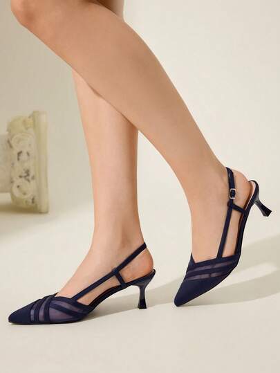 CUCCOO CHICEST Women's Pointed Toe Stiletto Heel Pumps With Mesh Panels, Elegant Commuting Romantic Fashion Comfortable Shoes, Navy Blue Mesh Faux Suede, Suitable For Work, Date, Formal Occasions, Christmas, Thanksgiving, New Year Elegant Shoes Wedding Shoes Summer Shoes Bride Shoes