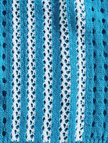 ROMWE MEN Street Life 男士刺绣图案宽松针织衬衫，针织短袖上衣 - 藍色 - 查看 2