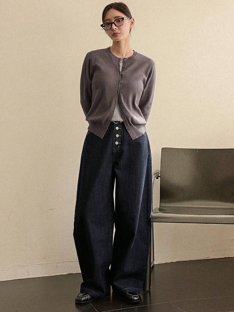 Women's Loose Casual Vintage Washed Straight Leg Jeans, Autumn/Winter Business Casual Woman