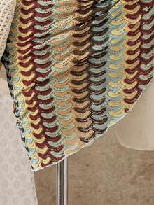 Bellisia 女士夏季新款沙滩度假时尚休闲甜美撞色针织连体系带泳衣罩衫 - 彩色 - 查看 4