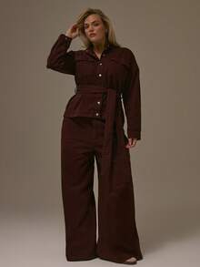 MUSERA 加大码阔腿牛仔裤 秋季可爱舒适节日樱桃漆 - 棕色 - 查看 1