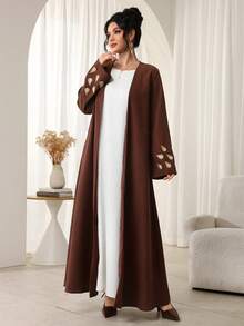 Al Najma Abaya con mangas largas y adornos de strass para mujeres, elegante para fiestas y salidas, otoño/invierno - Café integral - Ver 4