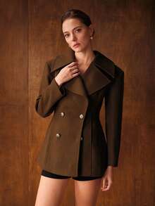 MOTF PREMIUM CASUAL WOOL BLEND DOUBLE BREASTED PLACKET OVERCOAT, AUTUMN/WINTER - Army Green - View 5