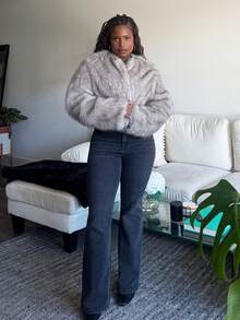 Tyla Gomez 秋冬女士纯色长袖休闲蓬松夹克 - 卡其色 - 查看 3