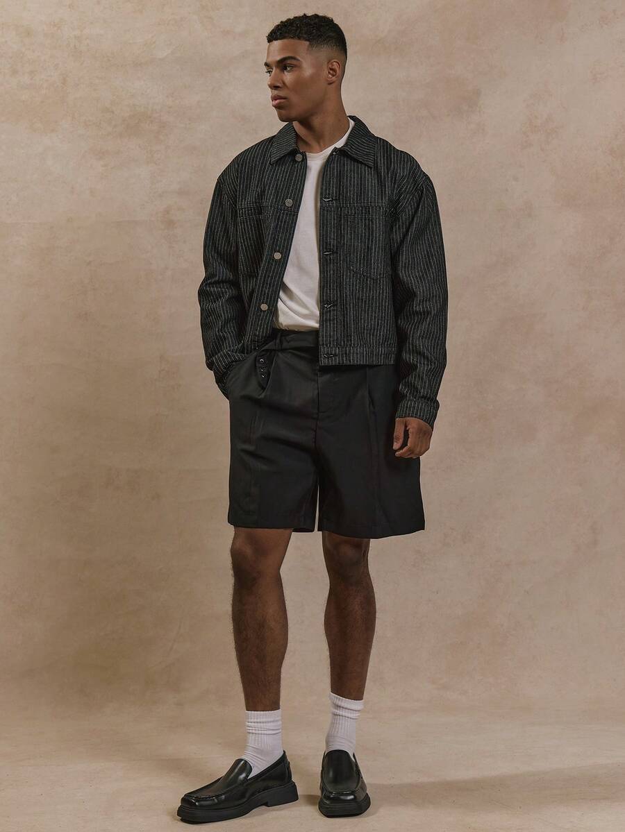 Musero Pantalones cortos con detalle de hebilla a medida, estilo de calle de verano, vacaciones, casual y elegante - Negro - Ver 1