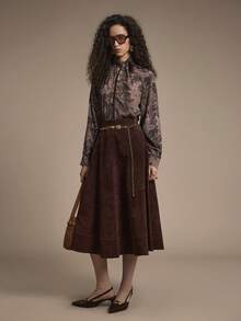 Chiquease Cardigan Camisa Feminina de Gola Laço Paisley Elegante Boêmio para Outono/Inverno - Multicolorido - Visão 3