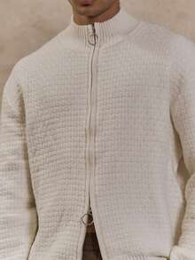 Musero 男士漏斗领罗纹针织拉链针织运动开衫春假 - 杏色 - 查看 3