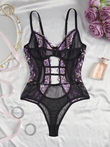 SHEIN 1件装女士性感花卉刺绣网纱连体衣 - 彩色 - 查看 2