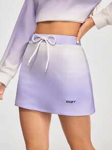Eassivo Eassivo Women's Ombre Purple Tennis Skirt, Gradient High Waist Drawstring Skirt, Casual Sporty Athleisure Skirt - Purple - View 5