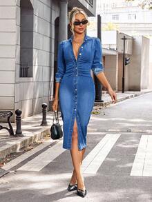 EMERY ROSE Plus Size Women's Fashion Button Denim Dress