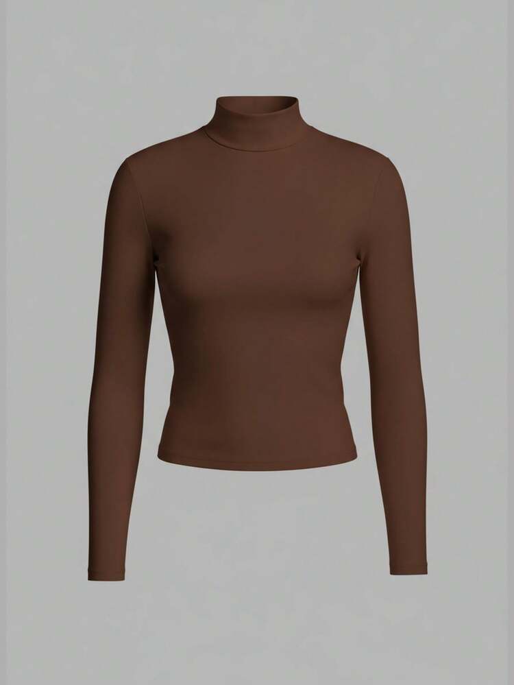SHEIN EZwear 3pcs/Set Women Casual Mock Neck Slim Fit Long Sleeve T-Shirt Set, Suitable For Autumn/Winter, Layering, Versatile - Multicolor - View 4