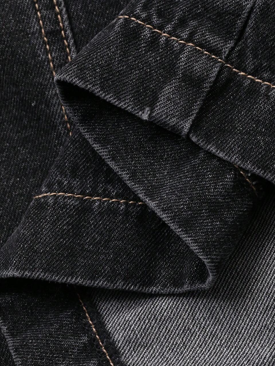 Women's Casual Washed Pocket Belt Denim Dress, Autumn
