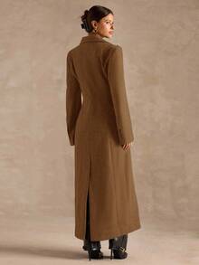 SHEIN BAE Áo khoác dài cao cấp, thắt eo màu trơn, thời trang thu/đông - Lạc đà - Xem 2