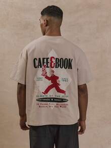 Musero 圆领宽松短袖“CAFE&BOOK”图案印花T恤 春夏款 - 駝色 - 查看 4