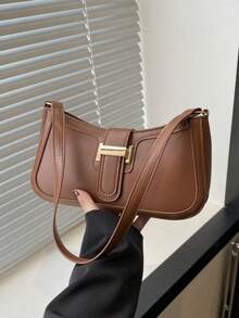 Ellevyn 女士优雅新月形腋下单肩包，时尚休闲，纯色腋下包 - 棕色 - 查看 8