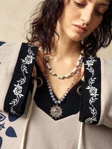 Bohemela 女士休闲宽松复古时尚抽绳喇叭袖上衣 - 杏色 - 查看 3